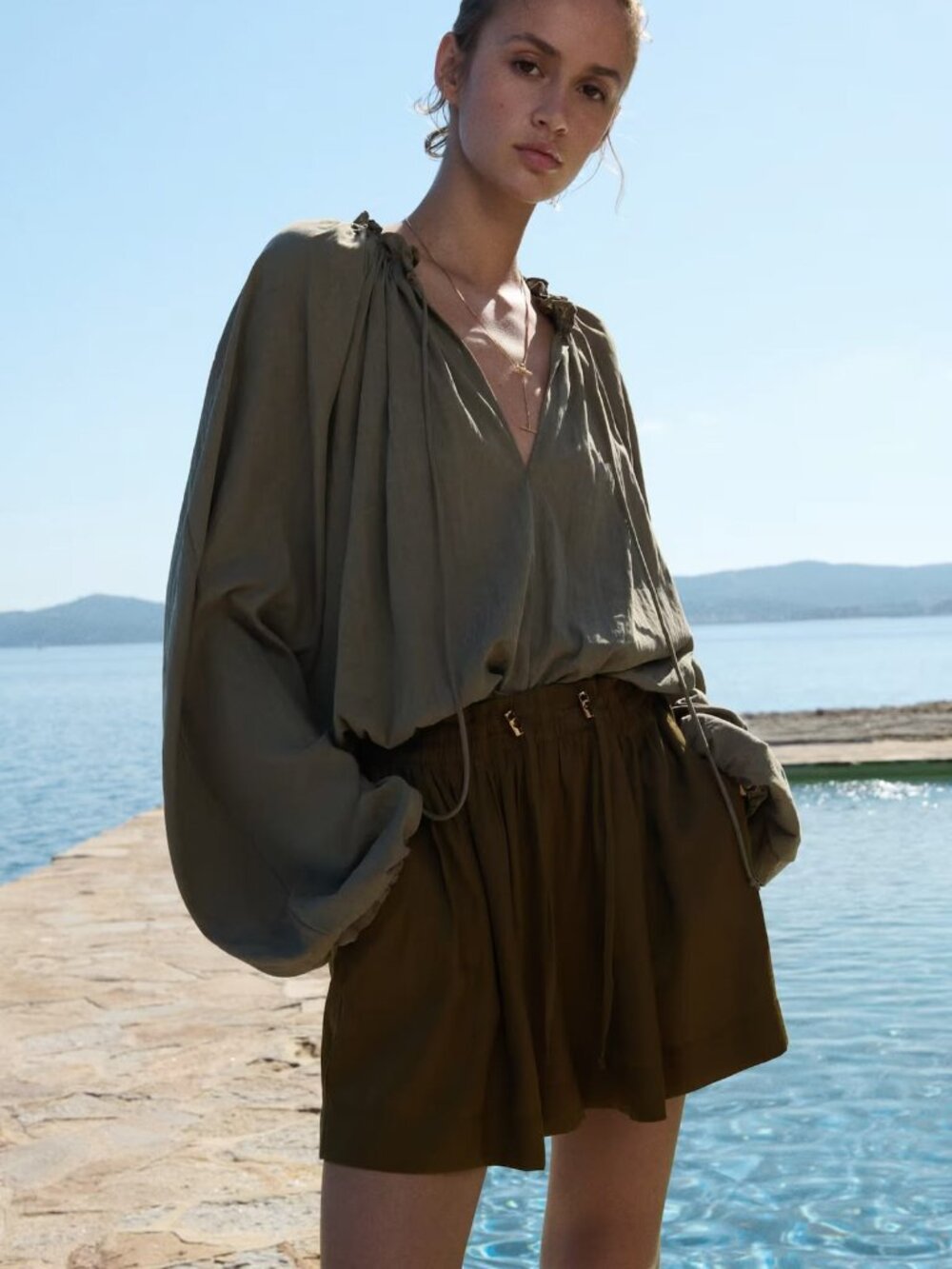 H&M I NWT Satin Silky Shorts, Olive Green - Picture 2 of 8